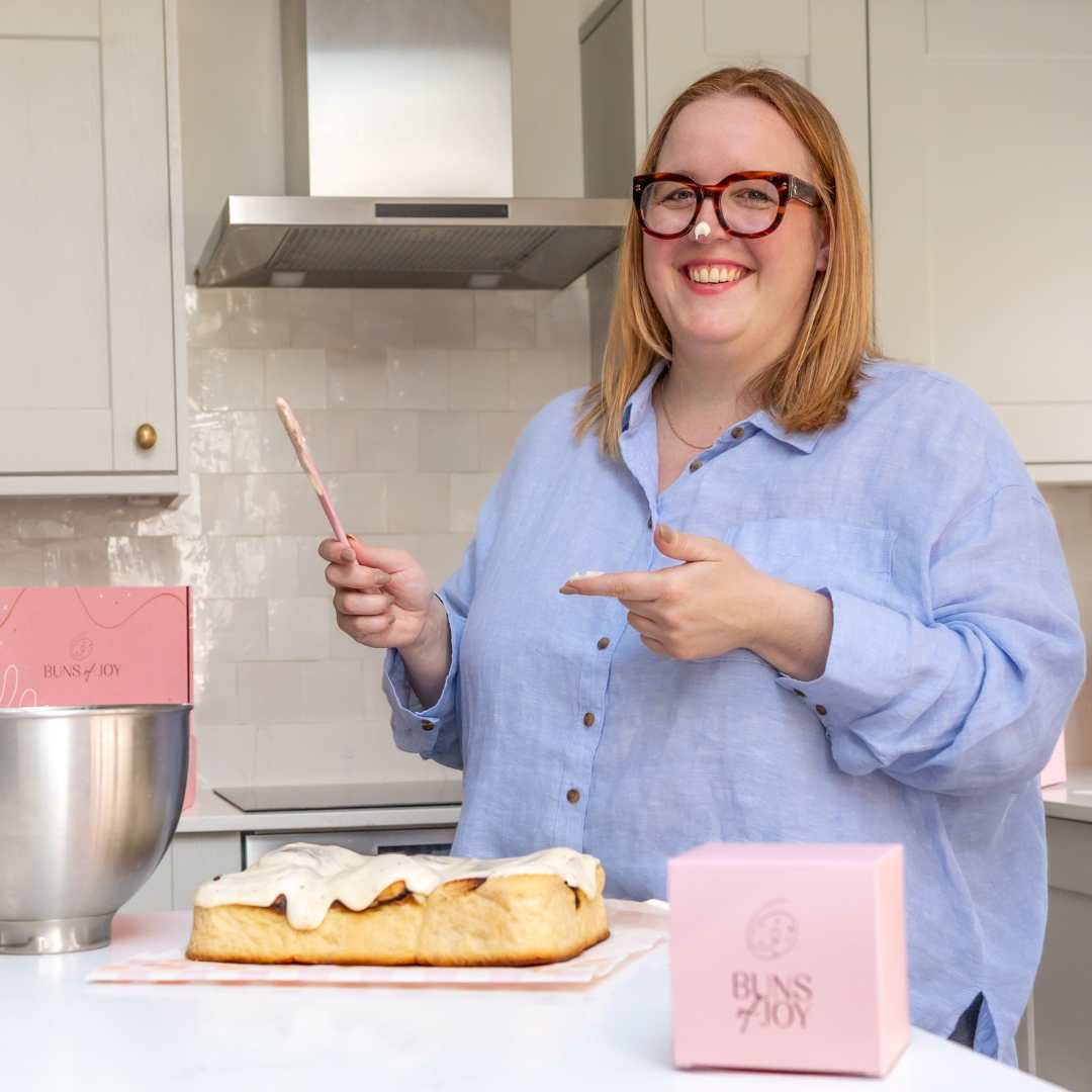 image of Leah laughing with icing on her nose